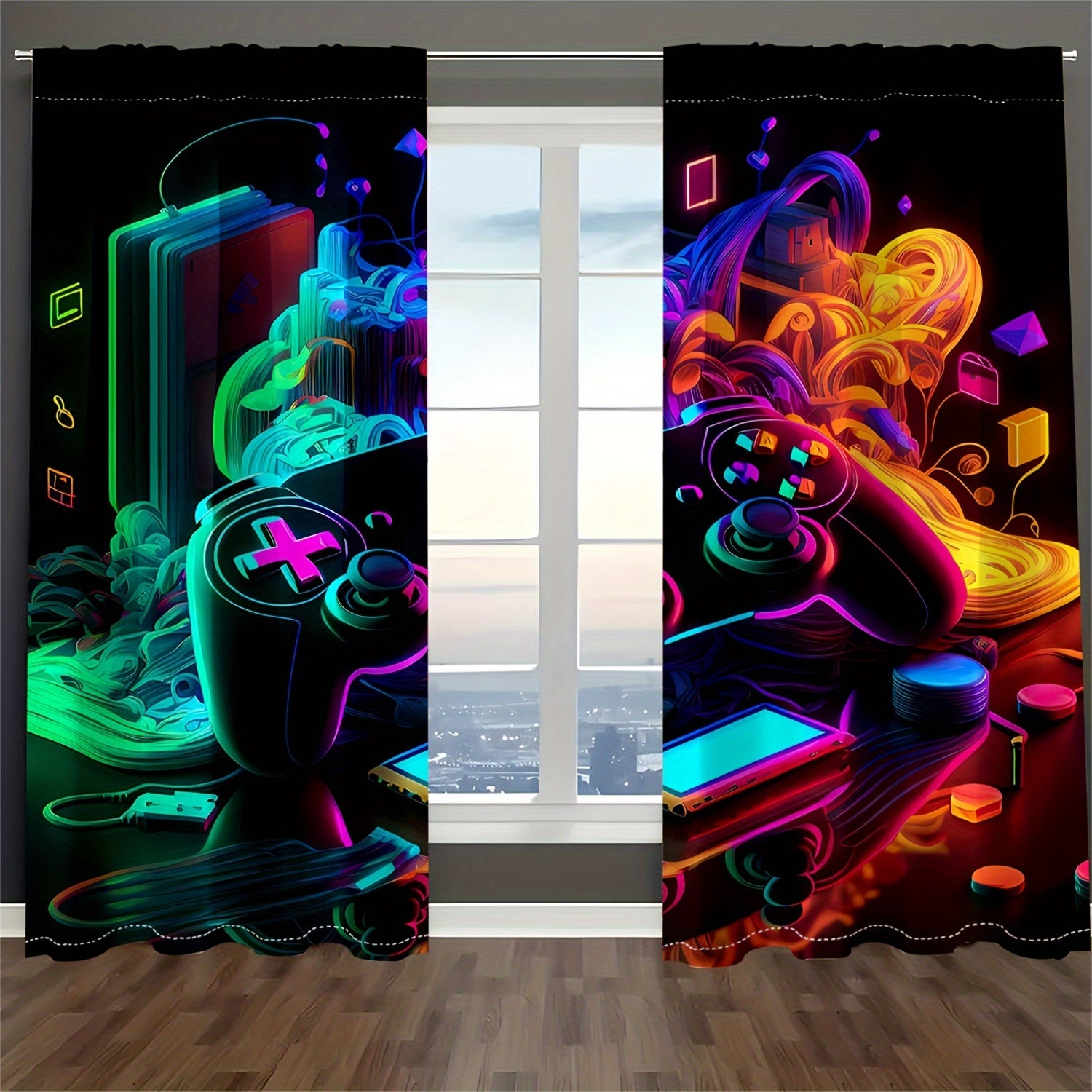 Tende Traslucide - 2 Pezzi con Stampa Colorata di Controller da Gioco per Camera da Letto e Soggiorno