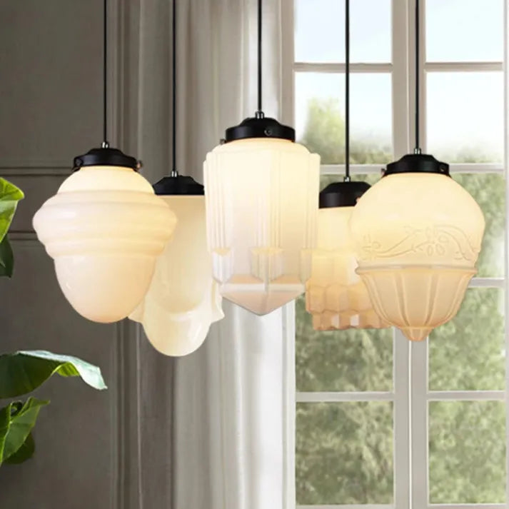 FrostGeo - Vintage Geometric Pendant Lamp made of Matte Glass for Dining Room and Living Room