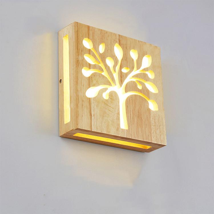 NatureShine - Lámpara de pared LED moderna de madera maciza con motivo lúdico
