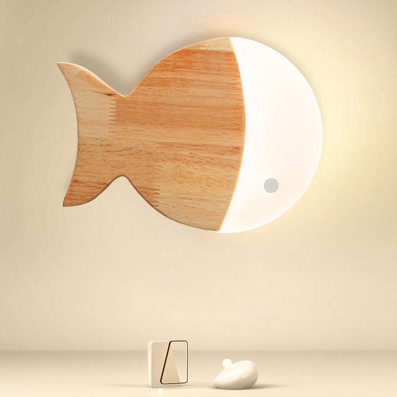 Nordic Creative Simple Wooden Art Small Fish LED Lamp