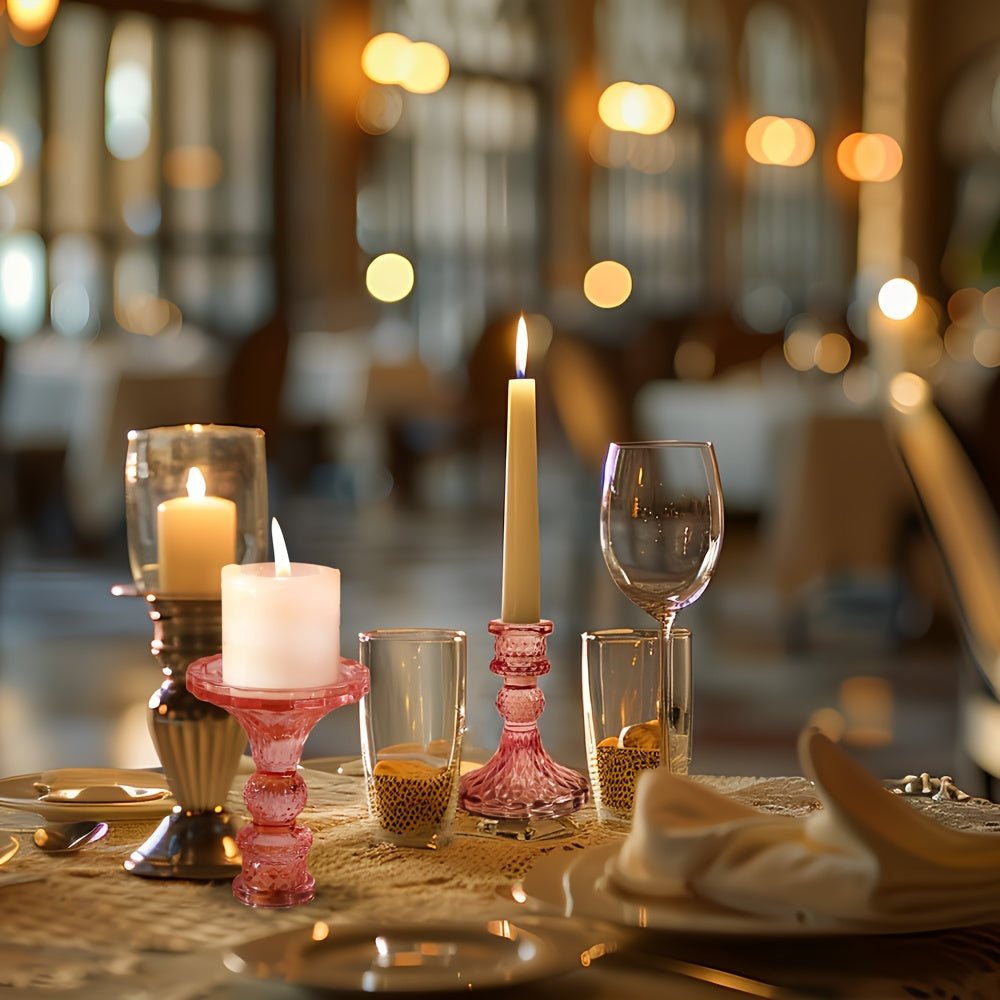 Roze Kristallen Kaarshouders - Romantische Decoratie voor Kerst en Feestdagen