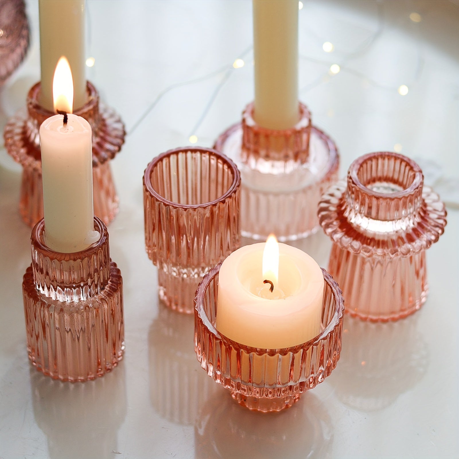 Portavelas de vidrio de 3/6 piezas - Perfectos para decoración de mesa y bodas