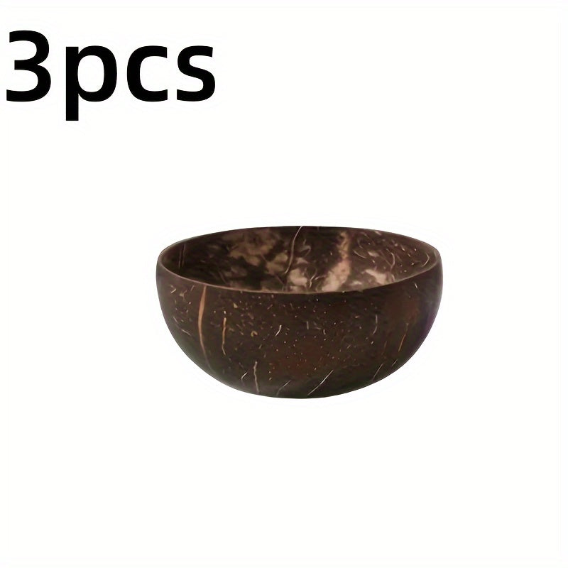 CocoServe - 3-delige Kokosnootschelp Kom Set met Lepels