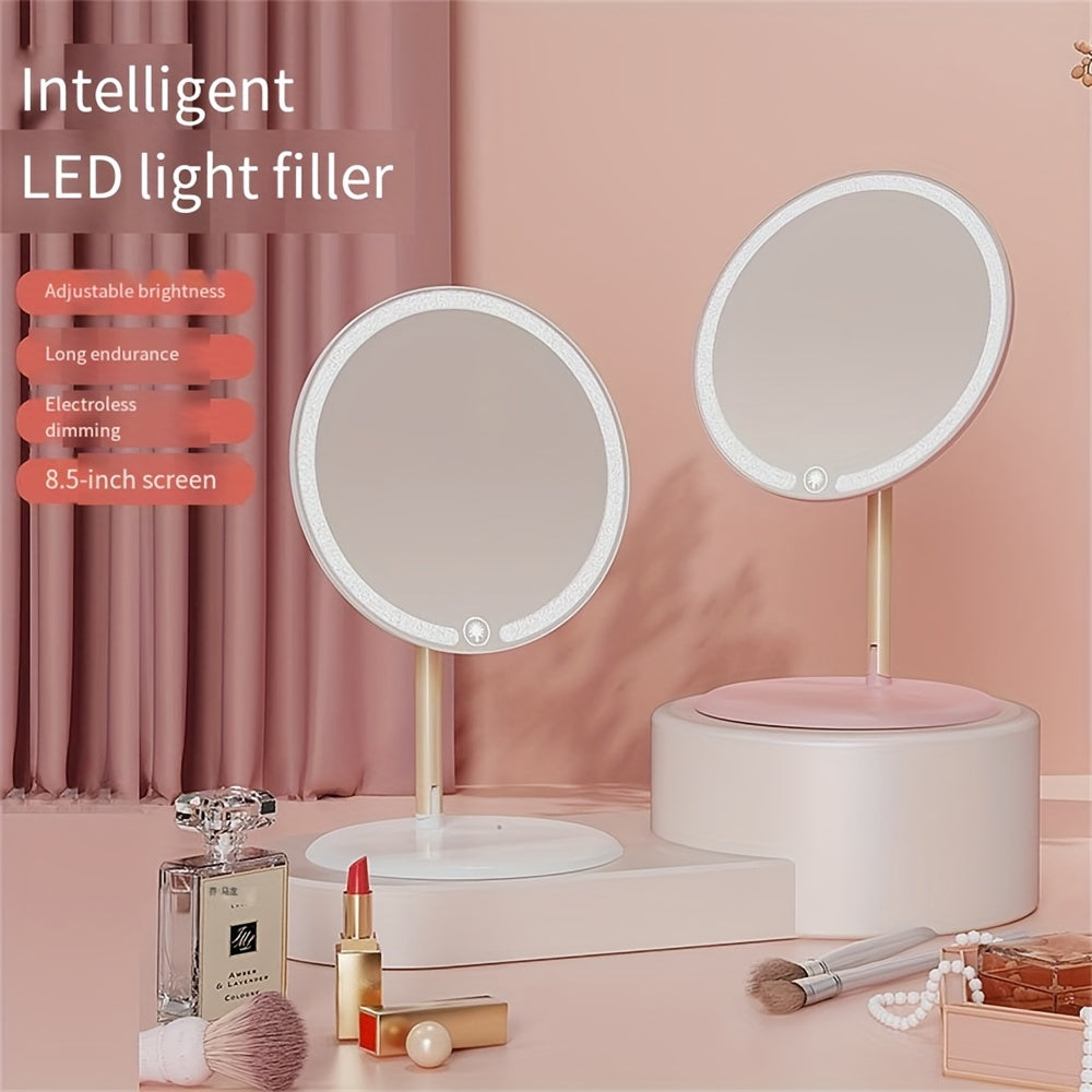 LED Make-up Spiegel met Lampstand – Verstelbare Driekleurige Verlichting, Oplaadbaar en Draagbaar