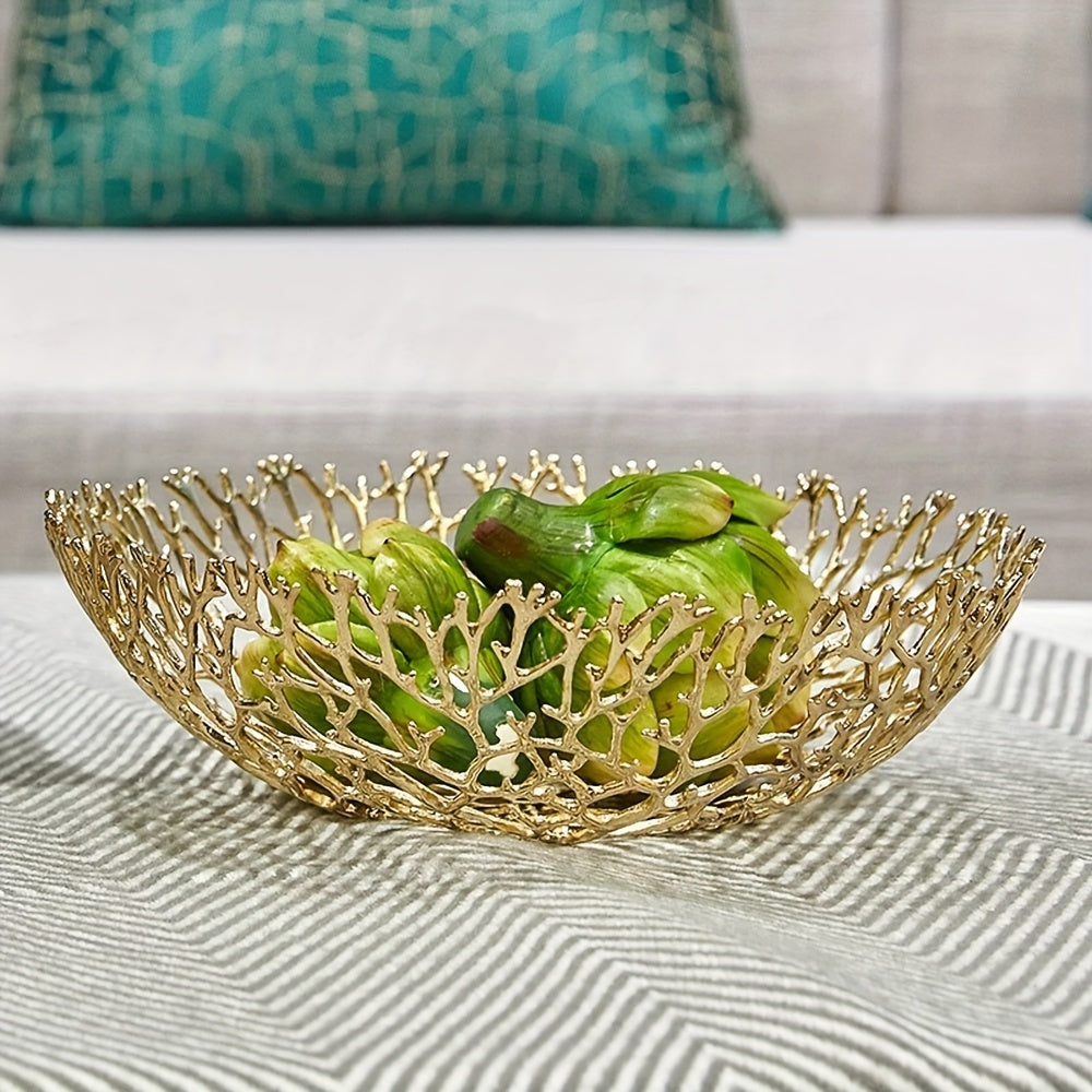 MetalServe-Koraal - Luxe Open Fruitkom voor Huisdecoratie, Salontafel & Eetkamer