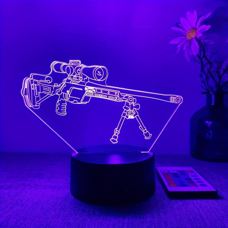 LumiGlow - Lámpara nocturna LED 3D en forma de pistola negra, 16 colores con control remoto, USB