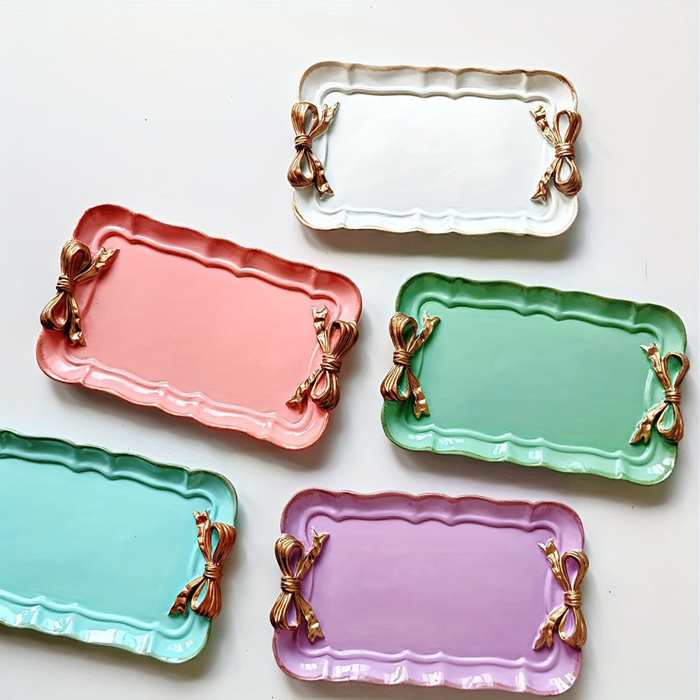 VintageServe-Tavolo da dessert - Vassoio rettangolare in resina per dolci con chiusura a fiocco