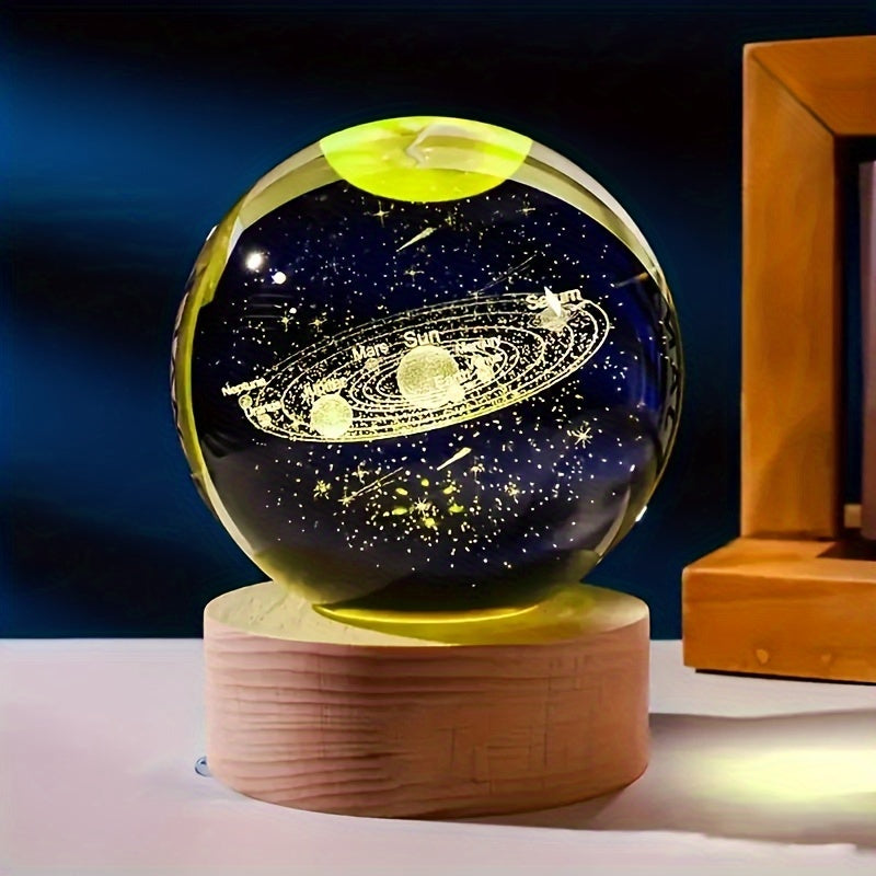 LumiSphere - Lámpara nocturna LED de bola de cristal 3D con base de madera