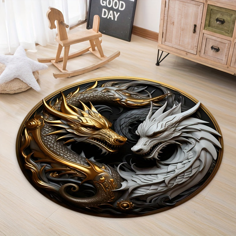 1pc Elemento Dragón Alfombra - Alfombrilla Antideslizante para Salón, Alfombra Redonda Decorativa
