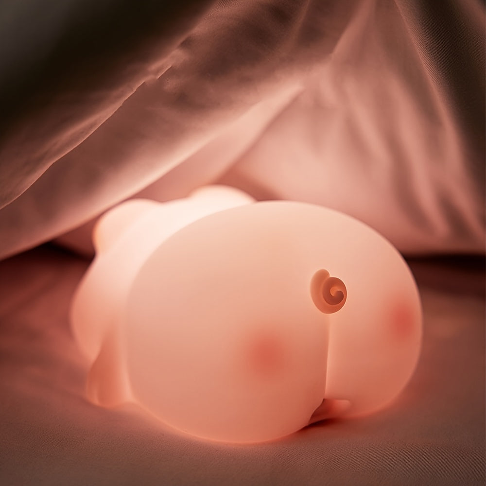 PiggyGlow - Lámpara nocturna de silicona adorable, recargable por USB, regalo perfecto