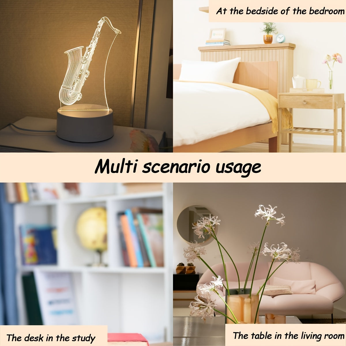 SaxGlow - 3D Saxofoon LED Nachtlamp, USB-Aangedreven Tafellamp