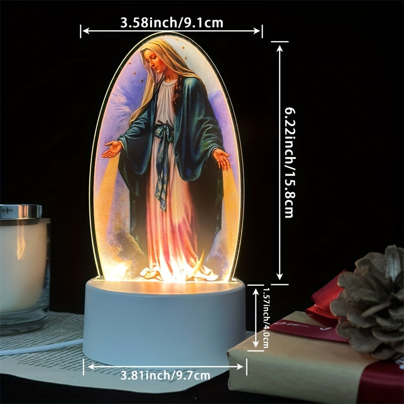 SacredGlow - Virgin Mary Night Light with LED Acrylic Frame, USB Powered