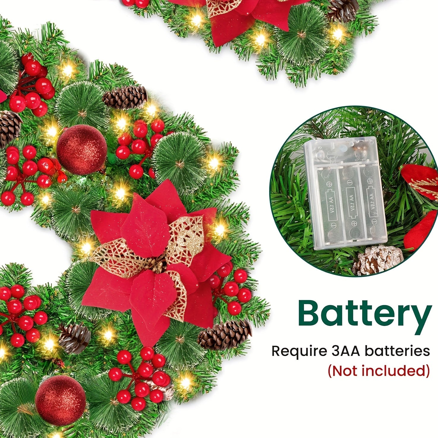 LuxeGarland - Ghirlanda Natalizia Artificiale con Illuminazione LED