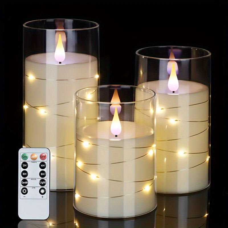 Set di 3 Candele LED Romantiche con Telecomando - Luminosità Regolabile e Funzione Timer, Ideali per Feste, Matrimoni e Decorazioni per Hotel