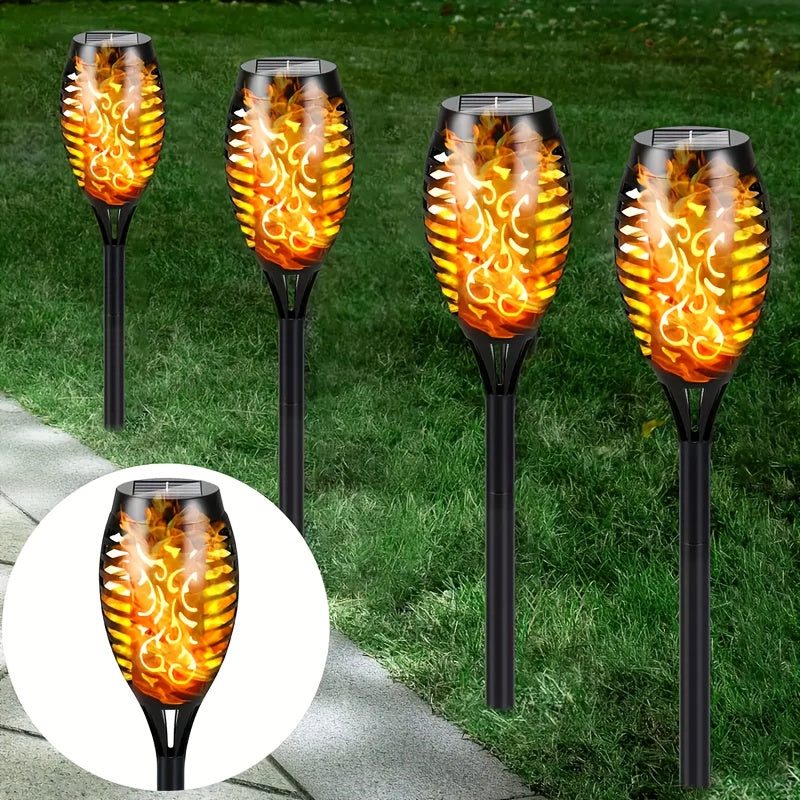 SolarFlame - 6-Pack Solar Torch Lamps with Flickering Flame Effect, Portable Lawn Lamps