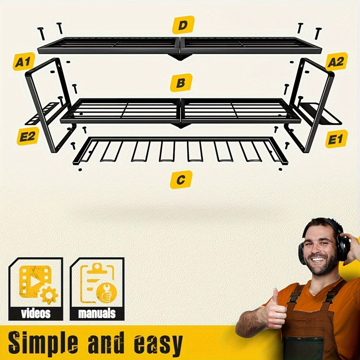 ToolShelf - Estantería de garaje metálica montada en la pared - Repisa flotante para herramientas