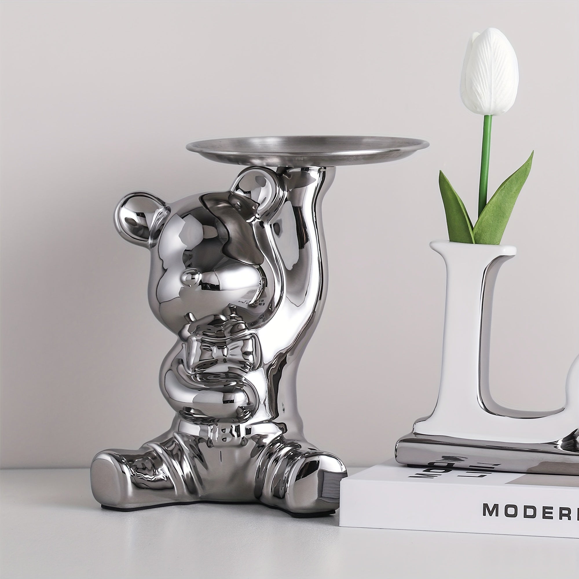 CeramiBear - Vassoio decorativo orso e coniglio in ceramica