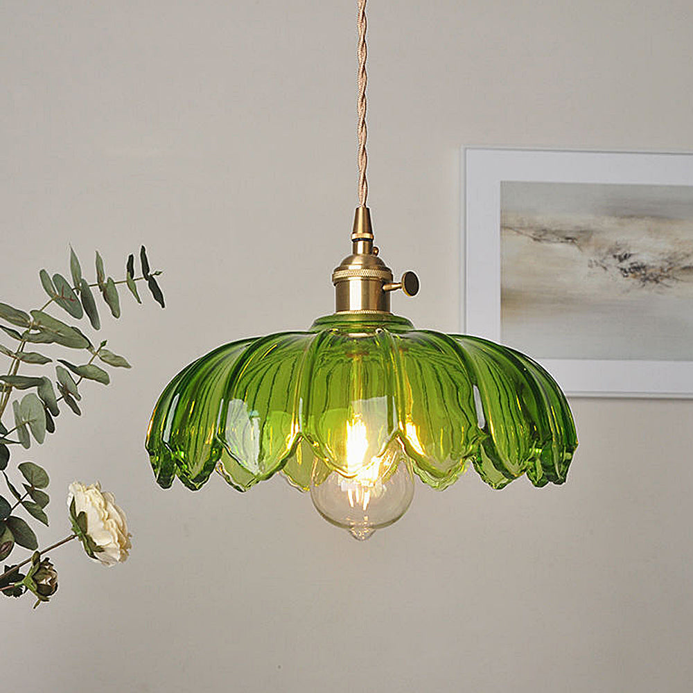 BrassBloom - Vintage Hanglamp van Glas en Messing voor Woonkamer en Eetkamer