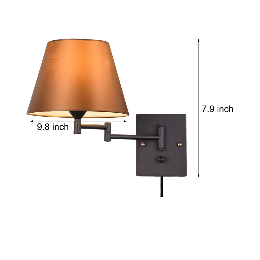 Lámpara de pared con brazo giratorio enchufable de 1 luz con pantalla de lino