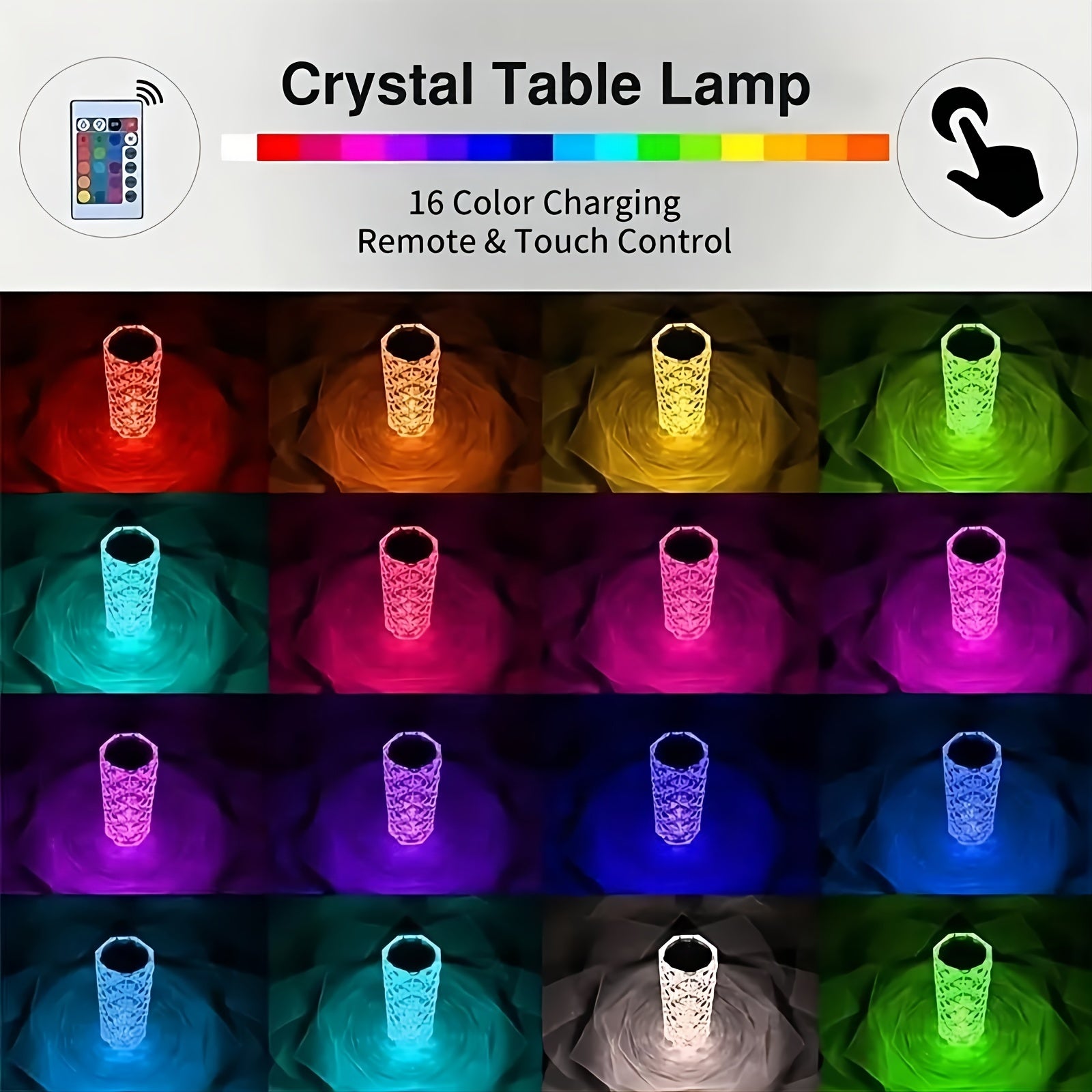 CrystalBloom - Adjustable RGB Table Lamp with USB Rechargeable Lithium Battery and Flower Pattern