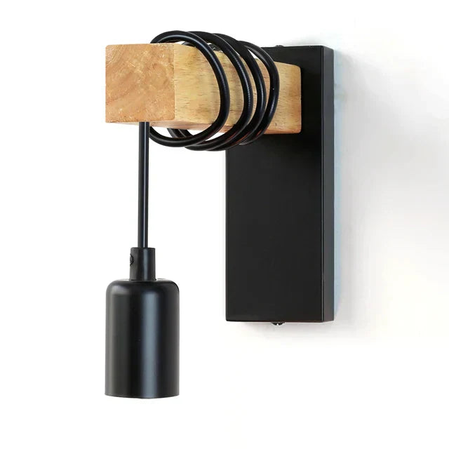 IronWood – Lámpara de pared industrial de hierro y madera