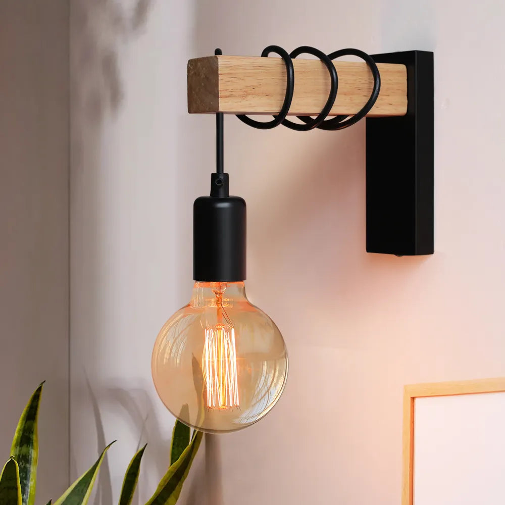 IronWood – Lámpara de pared industrial de hierro y madera