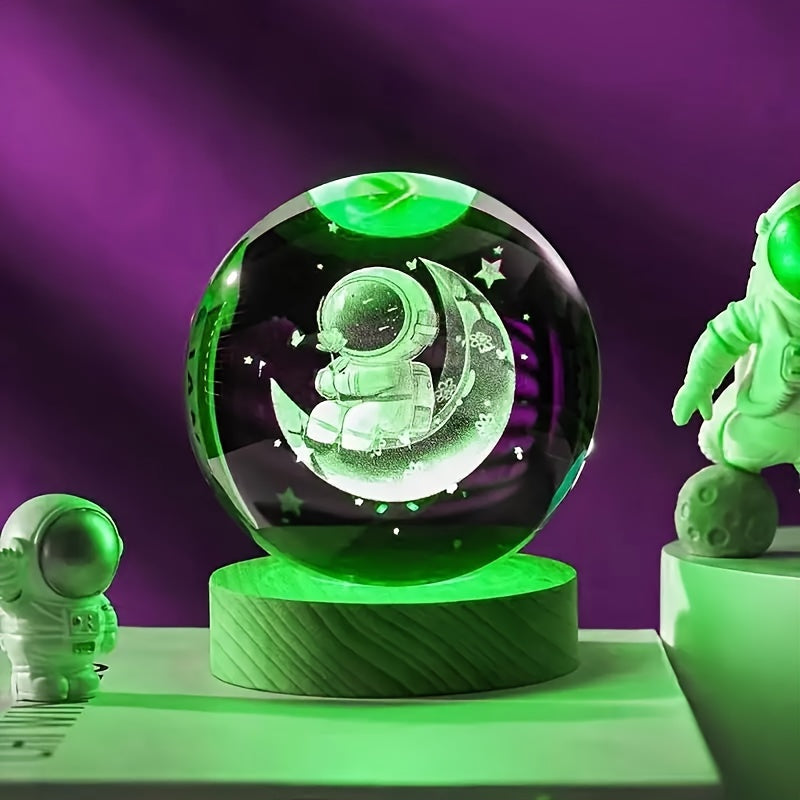 LumiSphere - Lámpara nocturna LED de bola de cristal 3D con base de madera