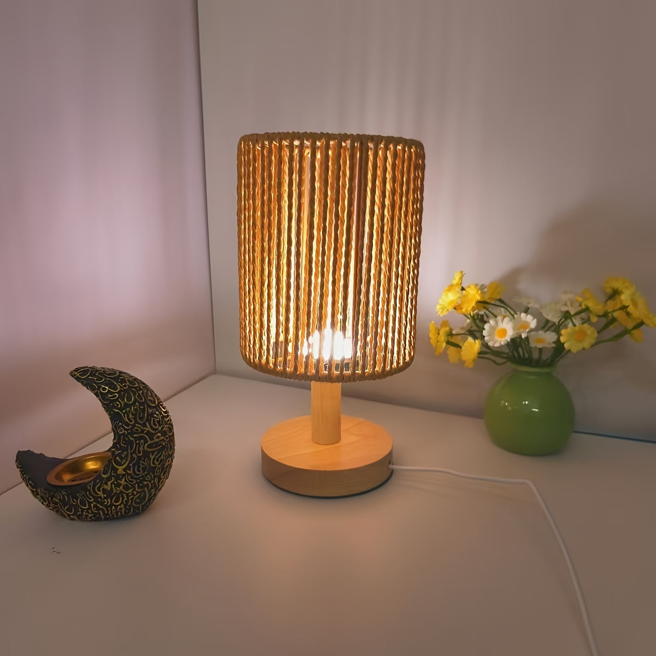 BarrelGlow - Lampada da Scrivania in Legno con Motivo a Strisce