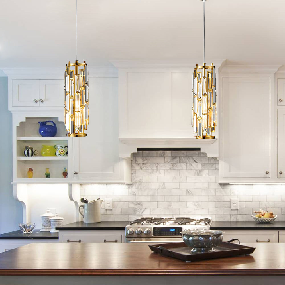 VintageCrystal - Industrial Hanging Lamp of Glass and Iron for Living Room and Dining Room