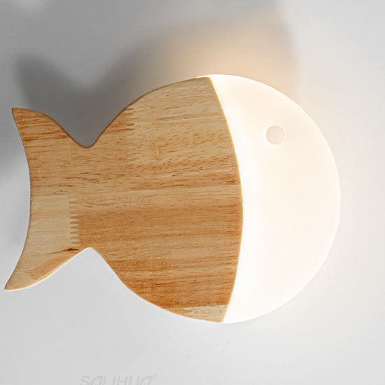 Nordic Creative Simple Wooden Art Small Fish LED Lamp