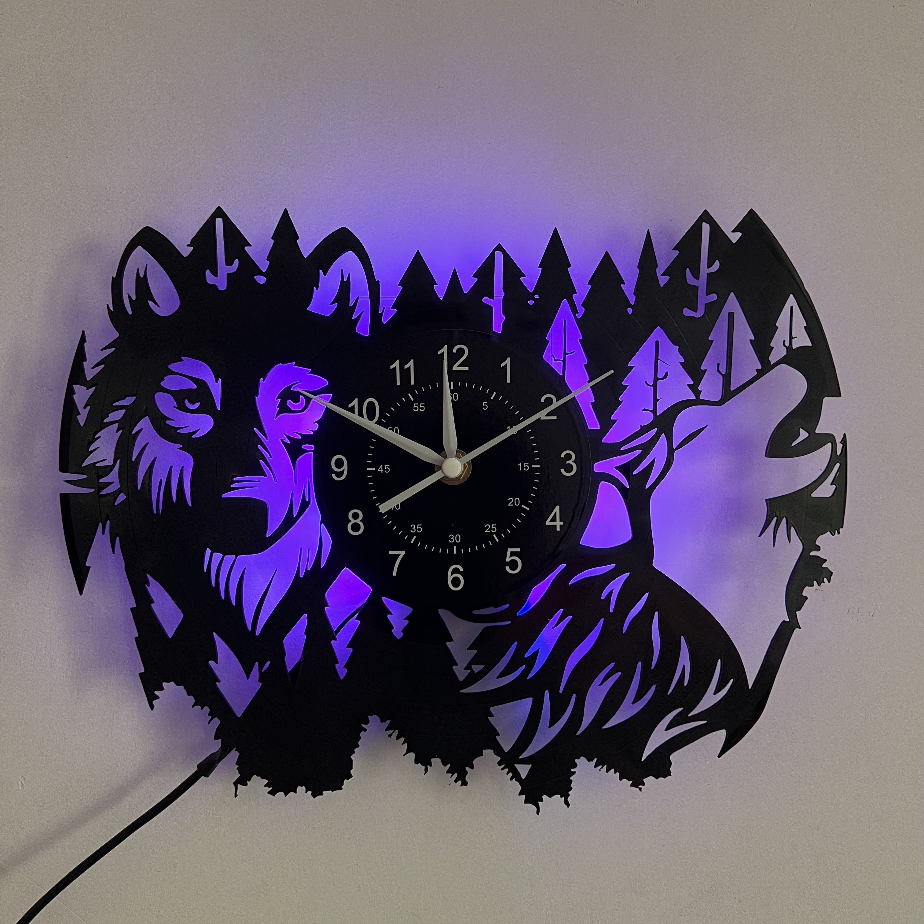 Reloj de Pared Tema Lobo de Disco de Vinilo - Reloj Silencioso para Decoración de Sala y Dormitorio
