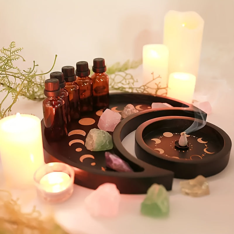 MoonWood - Vassoio decorativo in legno nero con fasi lunari