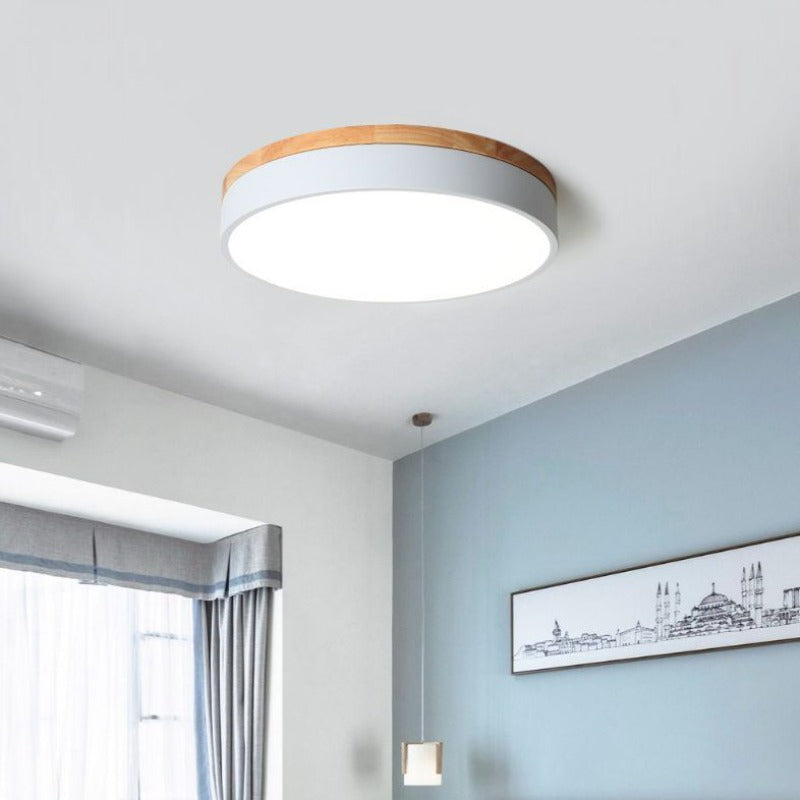 Lámpara de techo moderna Lumière - Blanco gris metal y madera para dormitorio y sala de estar