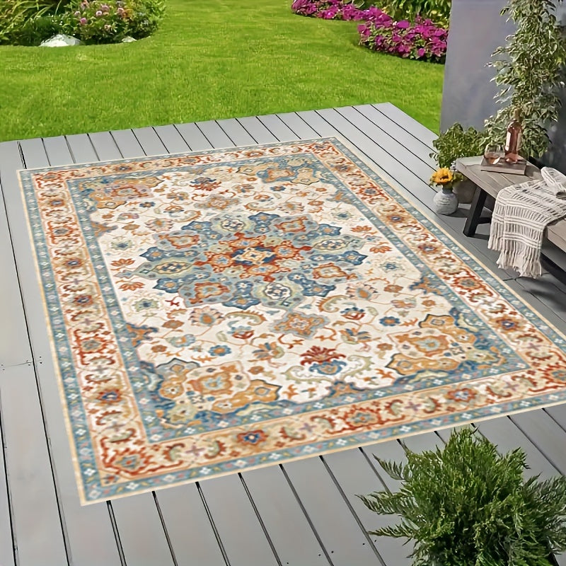 Bohemian Vintage Groot Buiten Tapijt – Wasbare Polyester Zachte Patio Mat, Vlek- en Waterbestendig, Lichtgewicht voor RV, Camping, Picknick en Zonkamer Decor