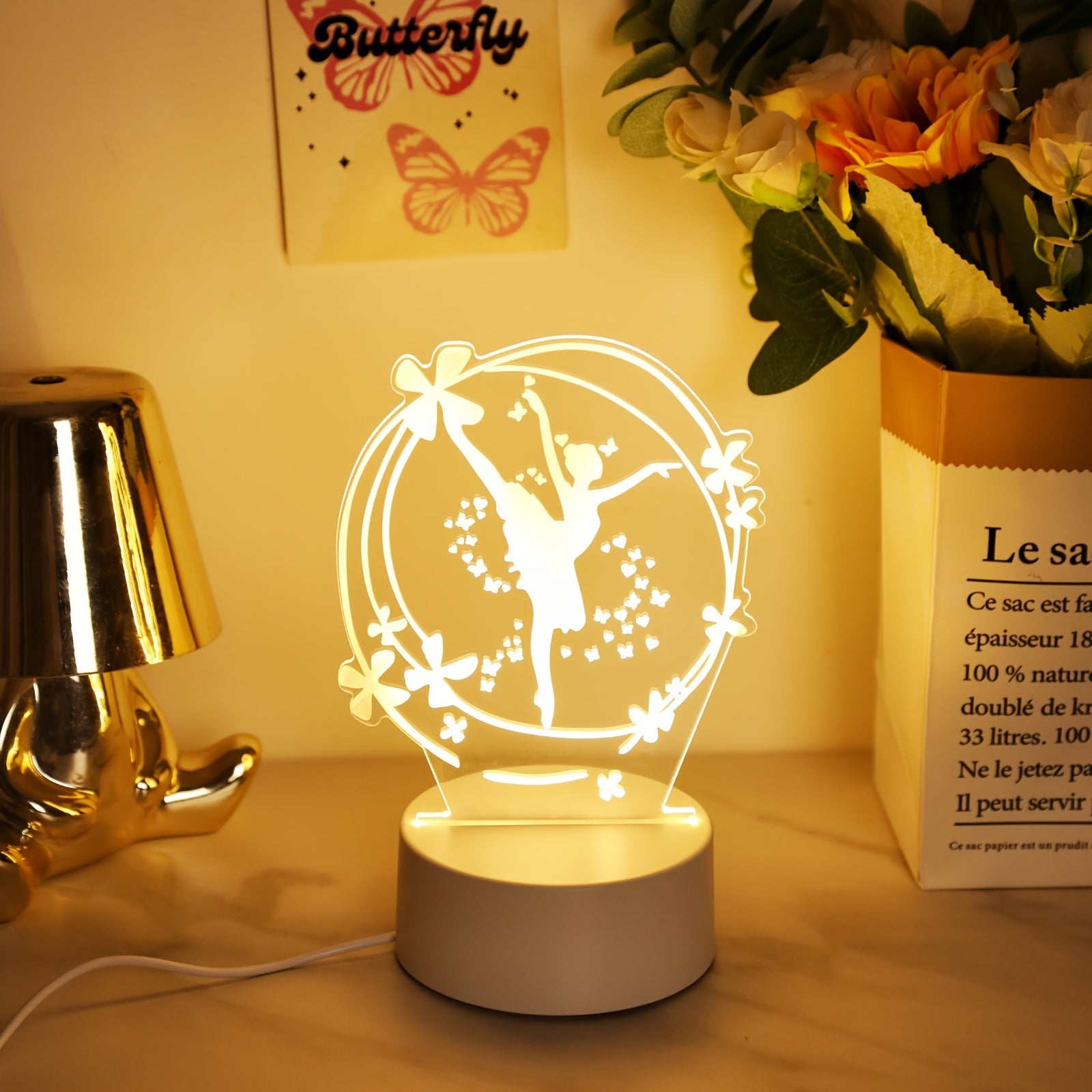 RuimteLamp - Lámpara nocturna LED 3D Bailarina de ballet alimentada por USB
