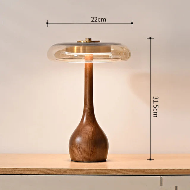 MushroomLuxe – Lámpara de mesa vintage de cobre con diseño de vidrio