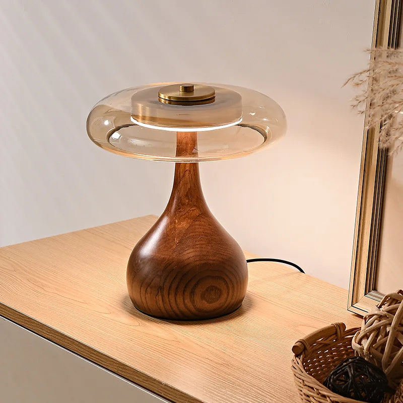 MushroomLuxe – Lámpara de mesa vintage de cobre con diseño de vidrio