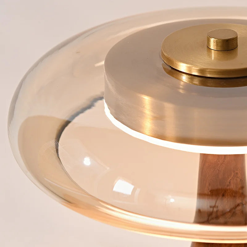 MushroomLuxe – Lámpara de mesa vintage de cobre con diseño de vidrio