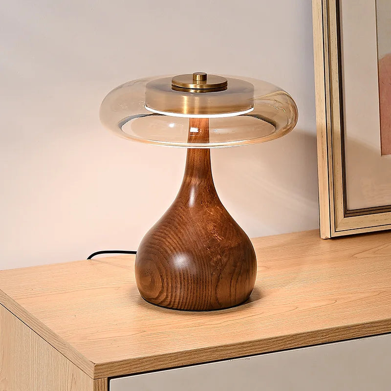 MushroomLuxe – Lámpara de mesa vintage de cobre con diseño de vidrio