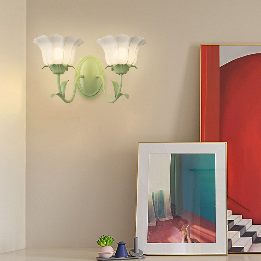 1/2-Luces Flores Vidrio Lámparas de Pared Verdes Regulables de Tres Pasos