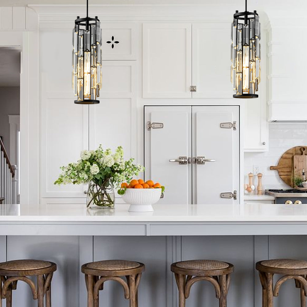 VintageCrystal - Industrial Hanging Lamp of Glass and Iron for Living Room and Dining Room