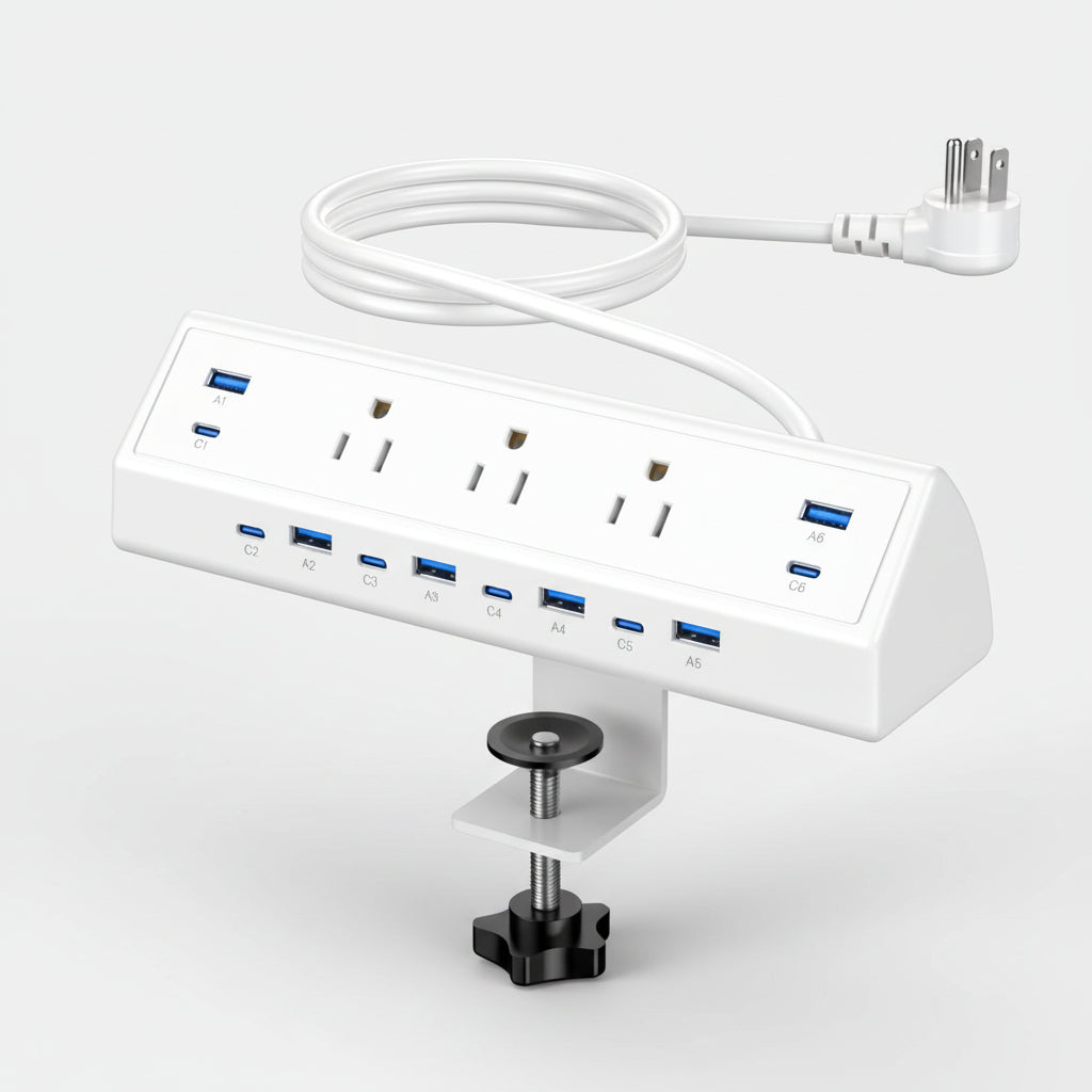 Bureauklem Stekkerdoos USB-C USB-A Poorten Snelle Oplading