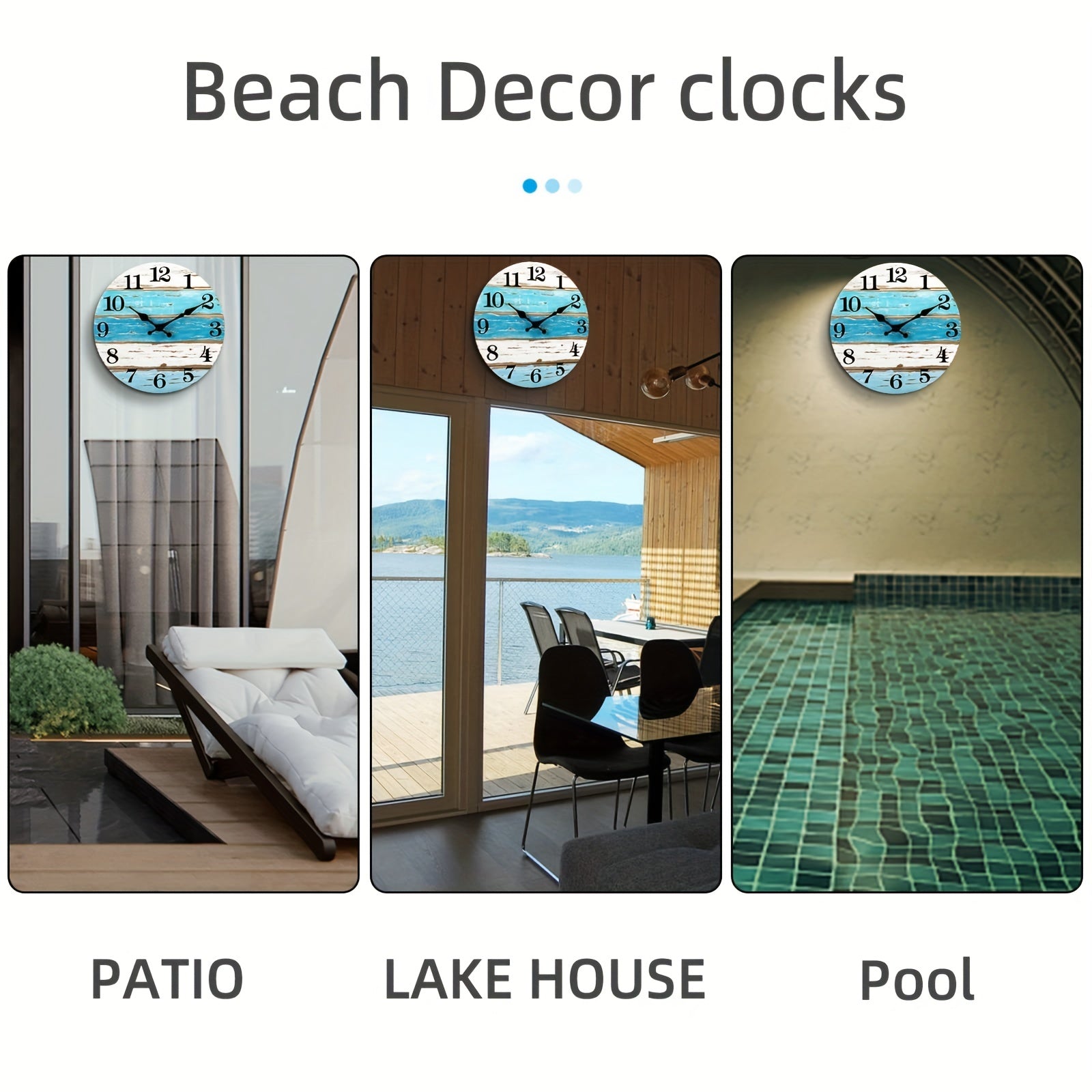 Nautical Wall Clock - Silent Round Clock, Blue Theme for Outdoor and Indoor Use