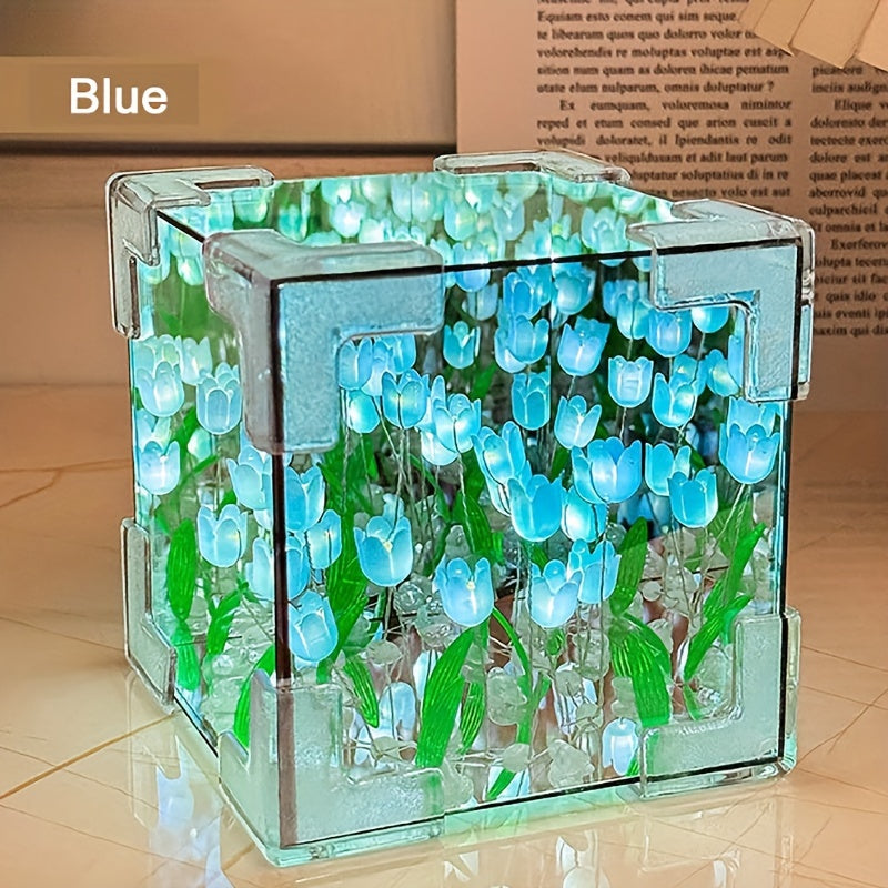 TulipGlow - Candeeiro de noite LED de tulipas feito à mão e espelho