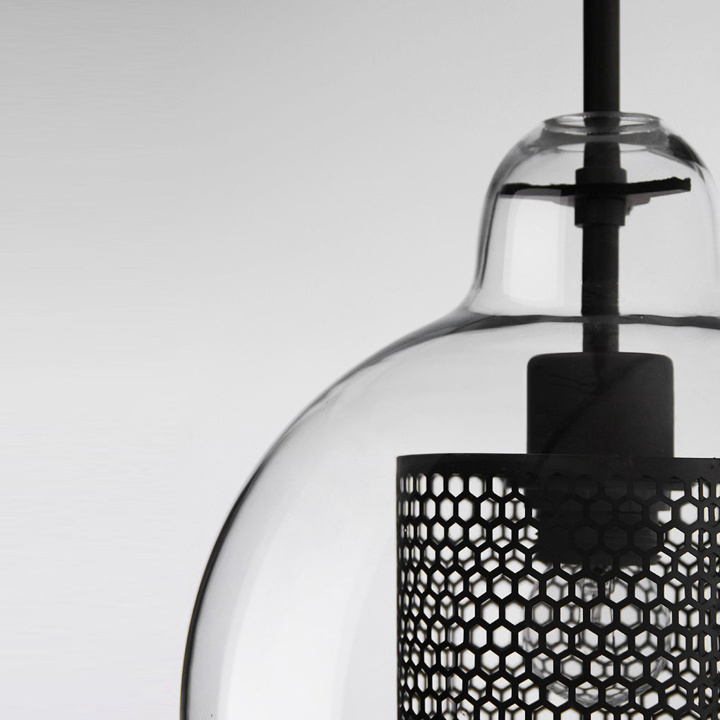 GoldenGlow - Industrial Vintage Pendant Lamp with Glass Dome and Golden Accent
