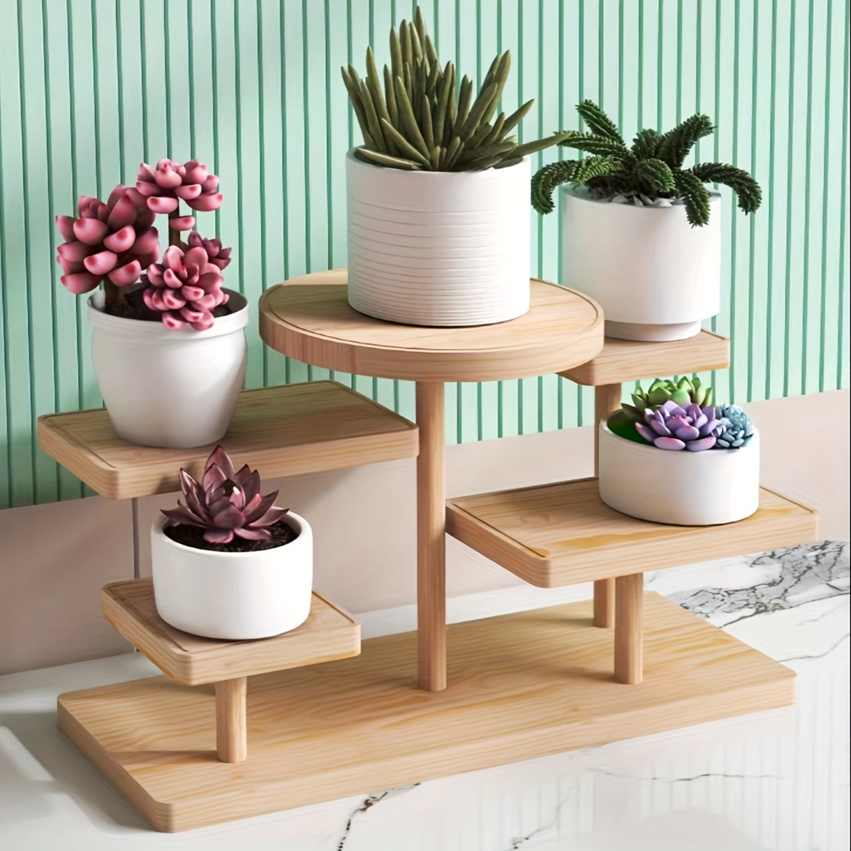 PlantStand - Veelzijdige Houten Stand voor Vetplanten & Accessoires, Gelaagde Plank