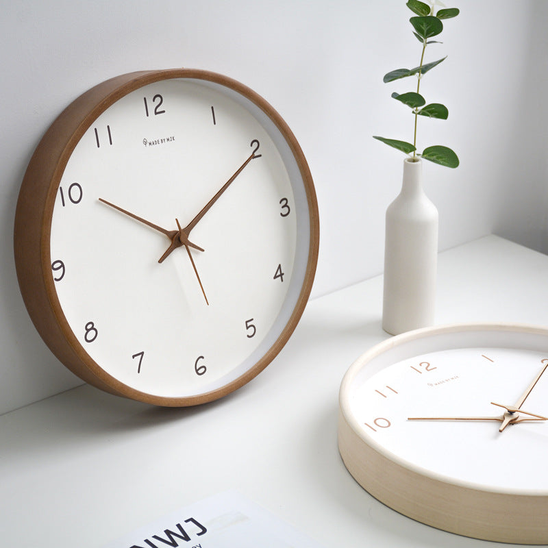 Simple Analog Wall Clock Made of Solid Wood for Home
