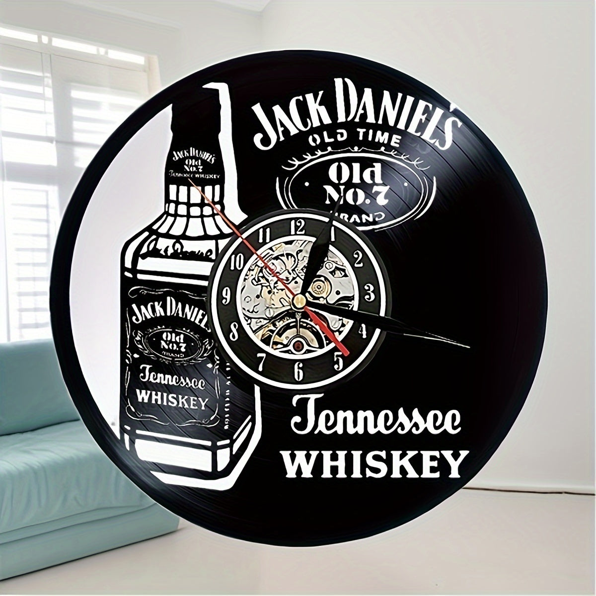 Reloj de pared de disco de vinilo - Tema whisky, estilo, para decoración de sala de estar y oficina