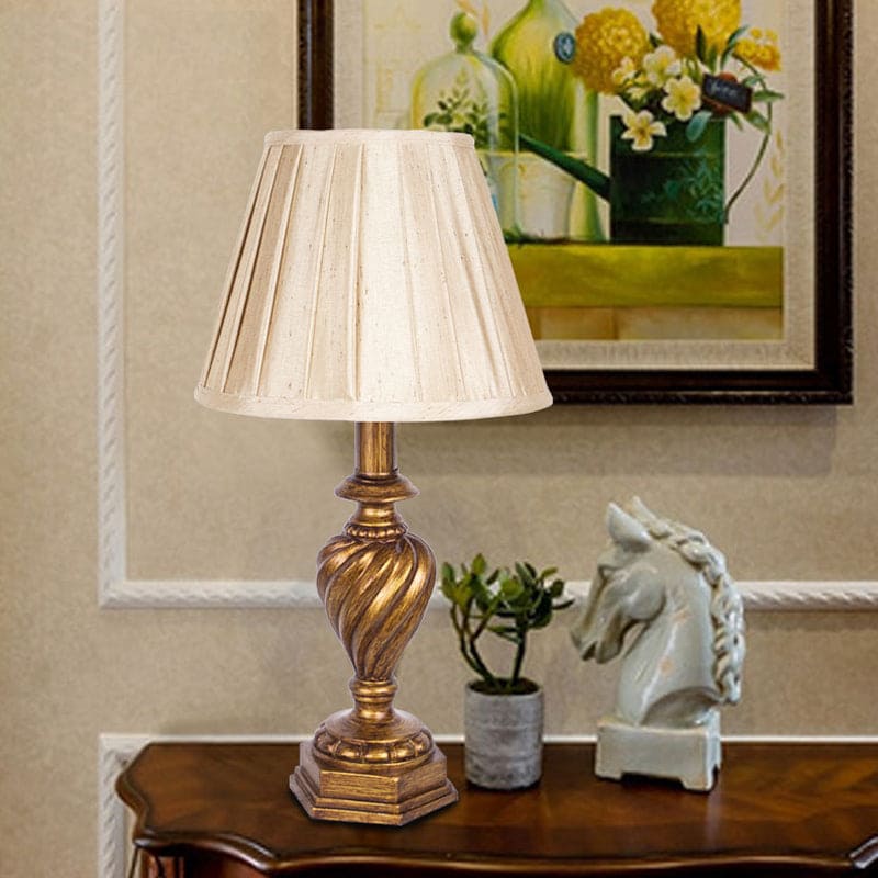 LuminoDesign - Lámpara de cama moderna con base de resina y pantalla plisada