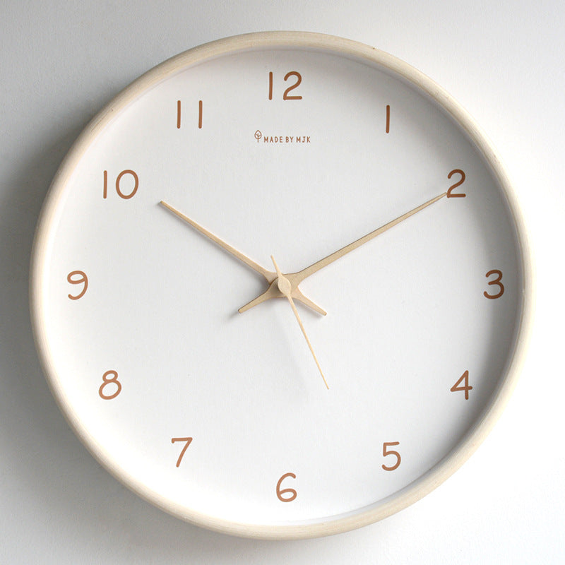 Simple Analog Wall Clock Made of Solid Wood for Home